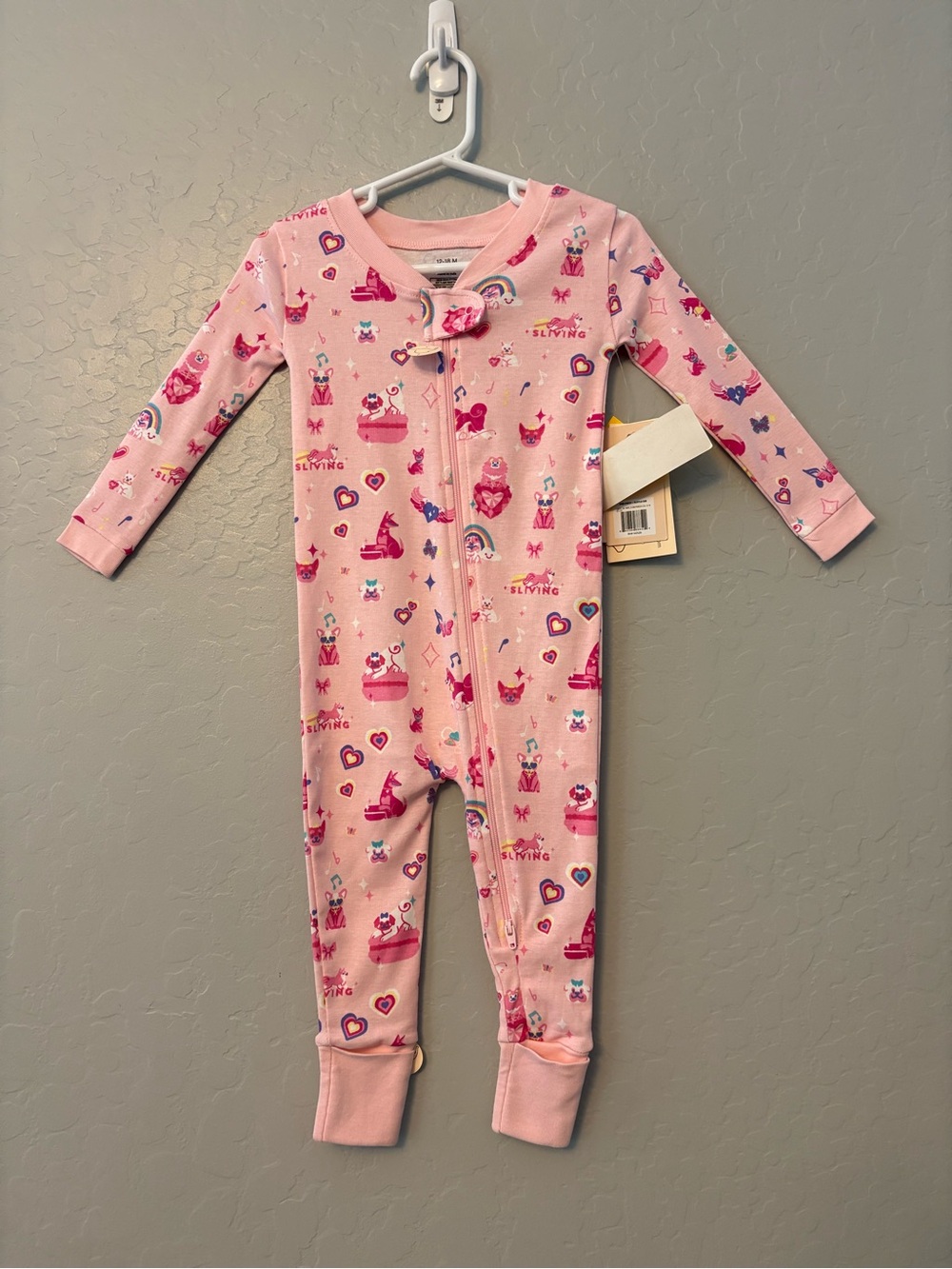 Monica + Andy Paris Hilton pink dog print one piece romper NEW 12-18 months